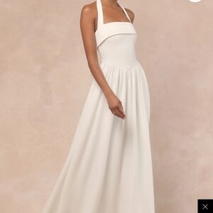 Lulu's White Halter Maxi Dress with Basque waist size s NWT